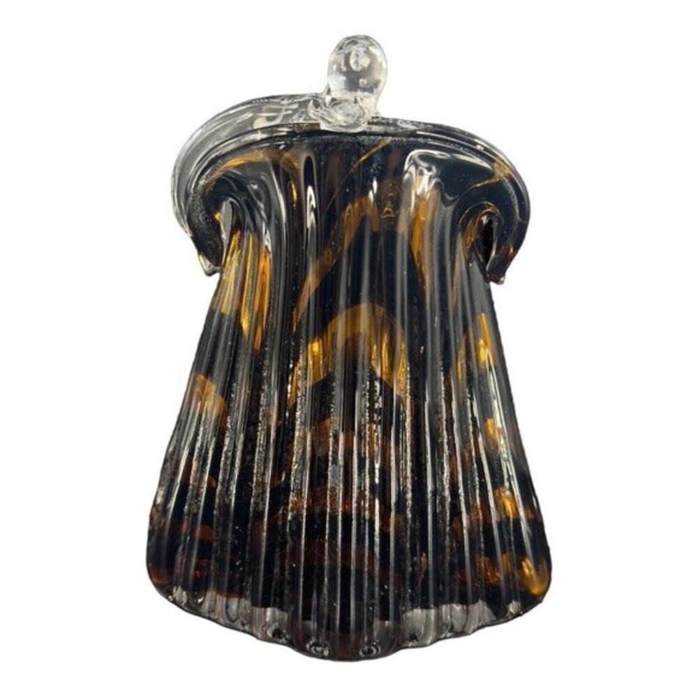 Large‎ Heavy Art Glass Vase Leopard Animal Print Pattern Glass Vase Clear Top